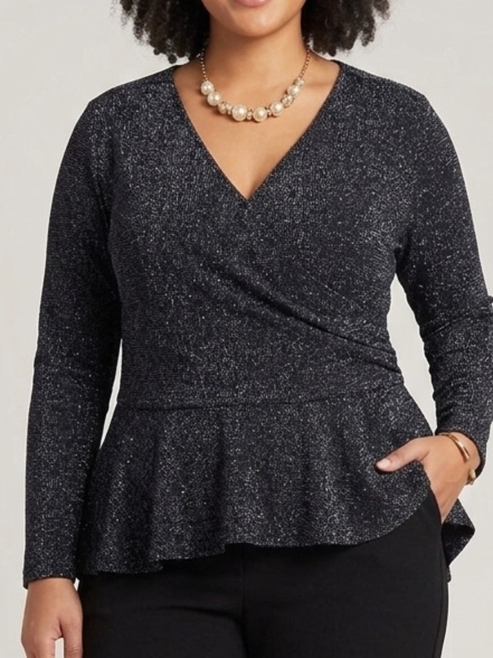 FASHION NOVA Navy Blue Plus Size Metallic Front Wrap Blouse 3X